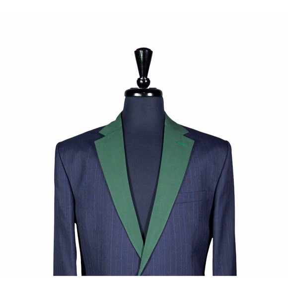 Mens Blazer Blue Green Striped Wool Formal Suit Jacket Wedding Sport Coat 40R - Picture 3 of 6